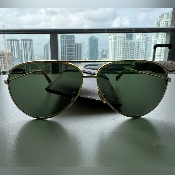 Celine gold frame aviator sunglasses men’s (green lenses) - Picture 1 of 5